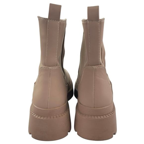 Dream Pairs Beige Leather Round Toe Chunky Platform Chelsea Ankle Boots Size 7.5 - Picture 3 of 5